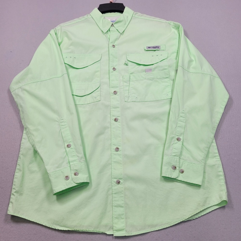 Columbia‎ PFG Bahama II Long Sleeve Fishing Shirt Mint Green Mens Medium